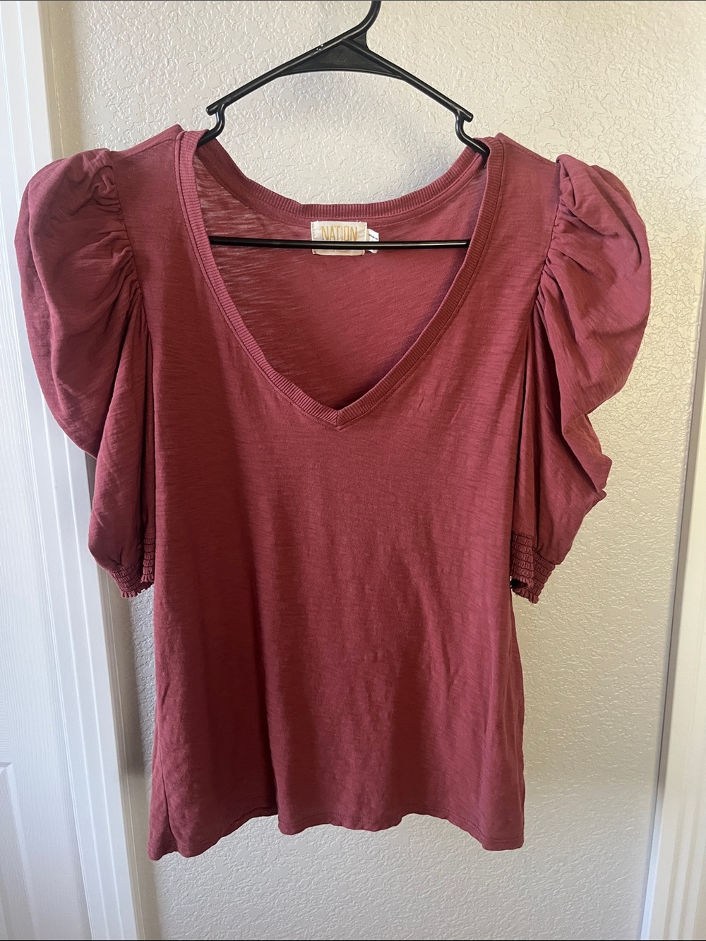 NATION LTD Celine Puff Sleeve Tee Rusted Rose Size M